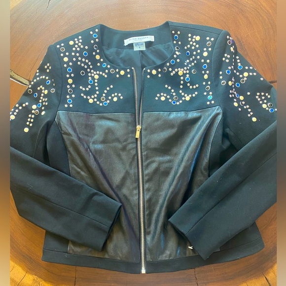 Peter Nygard Embellished Black Jacket with Faux leather / Size petite small - Picture 1 of 4